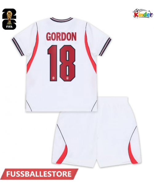 Günstige England Anthony Gordon #18 Heimtrikotsatz Kinder WM 2026 Kurzarm (+ Kurze Hosen)